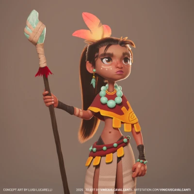 Stylized tribal girl character render by Vini Cavalcanti